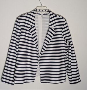 Chico's Womens Blazer Jacket Nautical Coastal Navy Striped Quiet Luxury 16 18 3